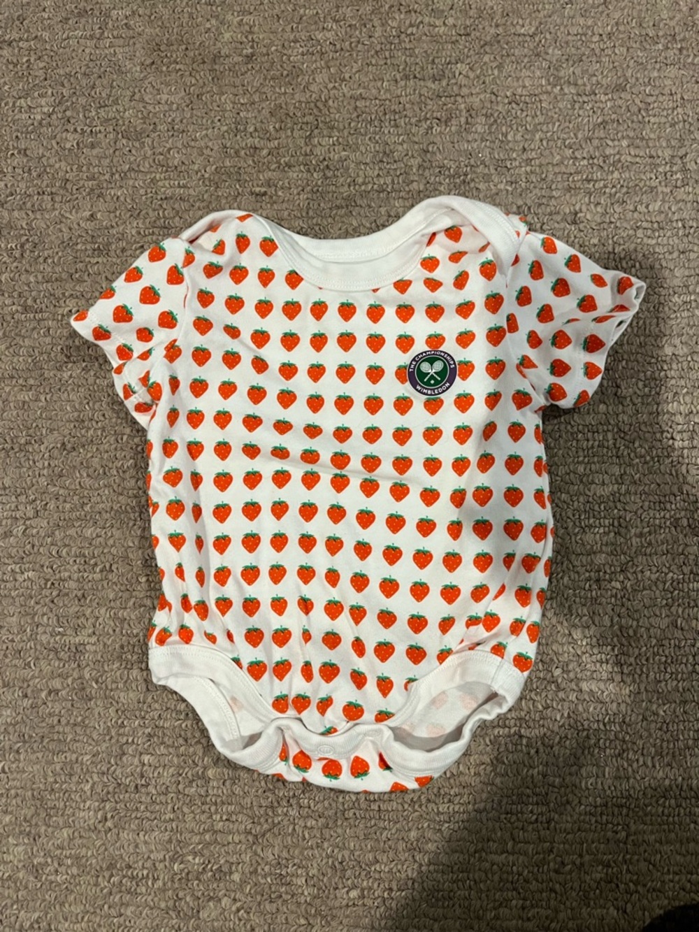Wimbledon- Strawberry Print Baby Onesie in White and Red